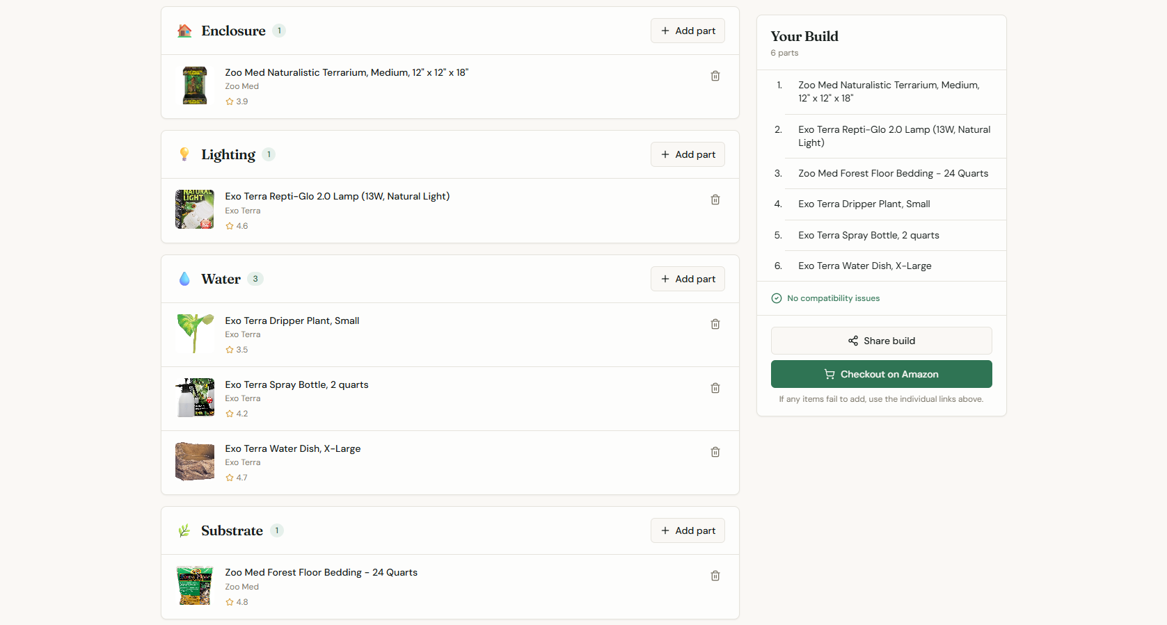 Screenshot of the ReptiBuddy enclosure builder